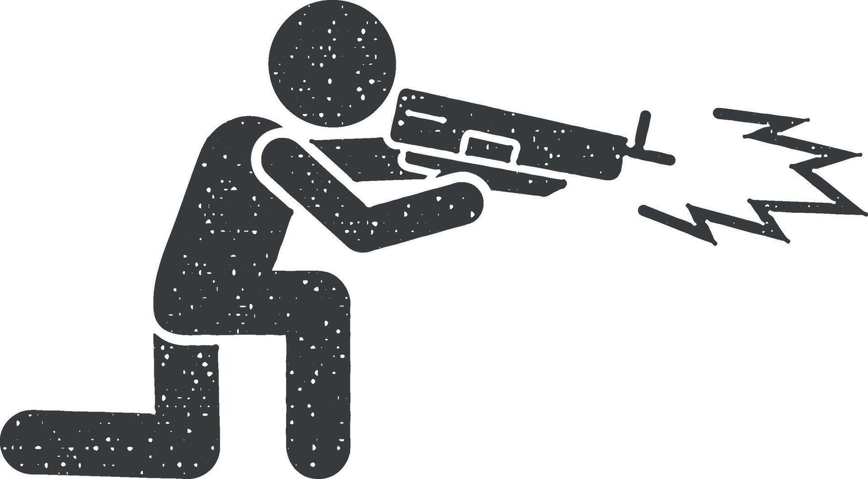 Man gun shoot icon vector illustration in stamp style