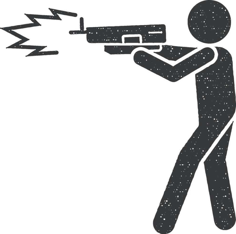 Man gun shoot icon vector illustration in stamp style