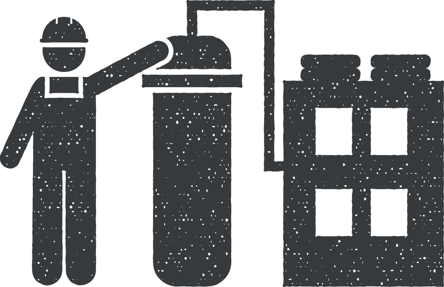 Job, industry, man, mechanism, automation icon vector illustration in stamp style