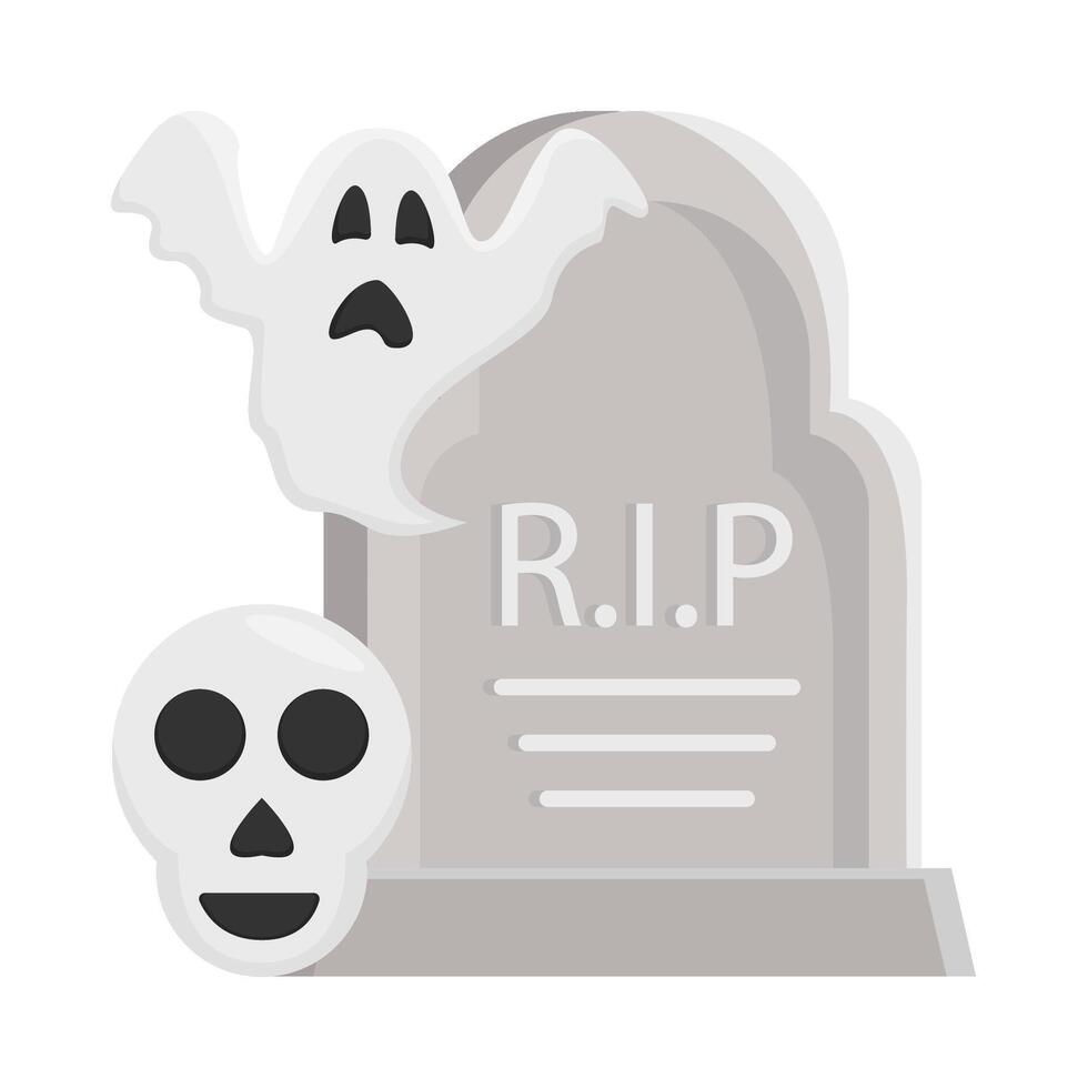 cráneo con fantasma en cementerio ilustración vector