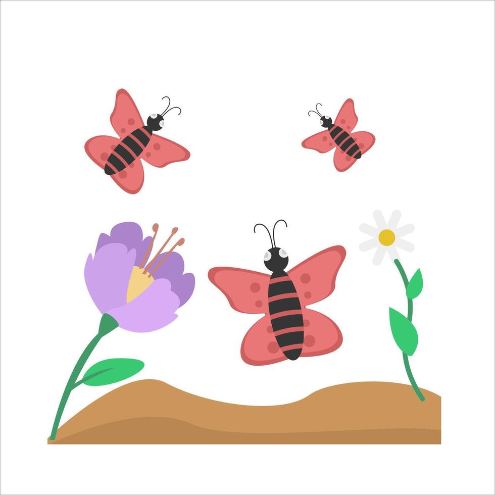 butterfly with flower in soil illustration vector