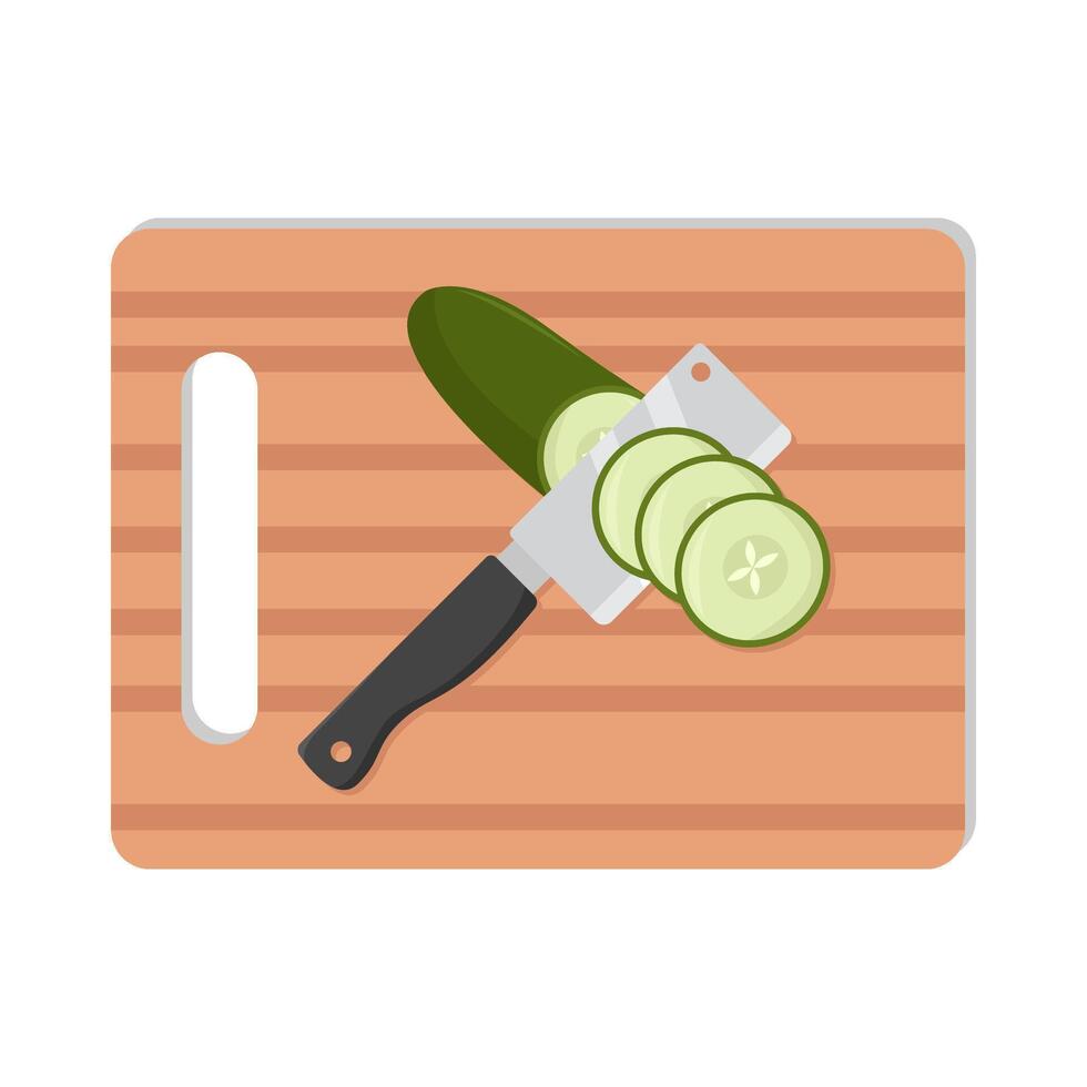 knife with cucumber in cutting board illustration vector