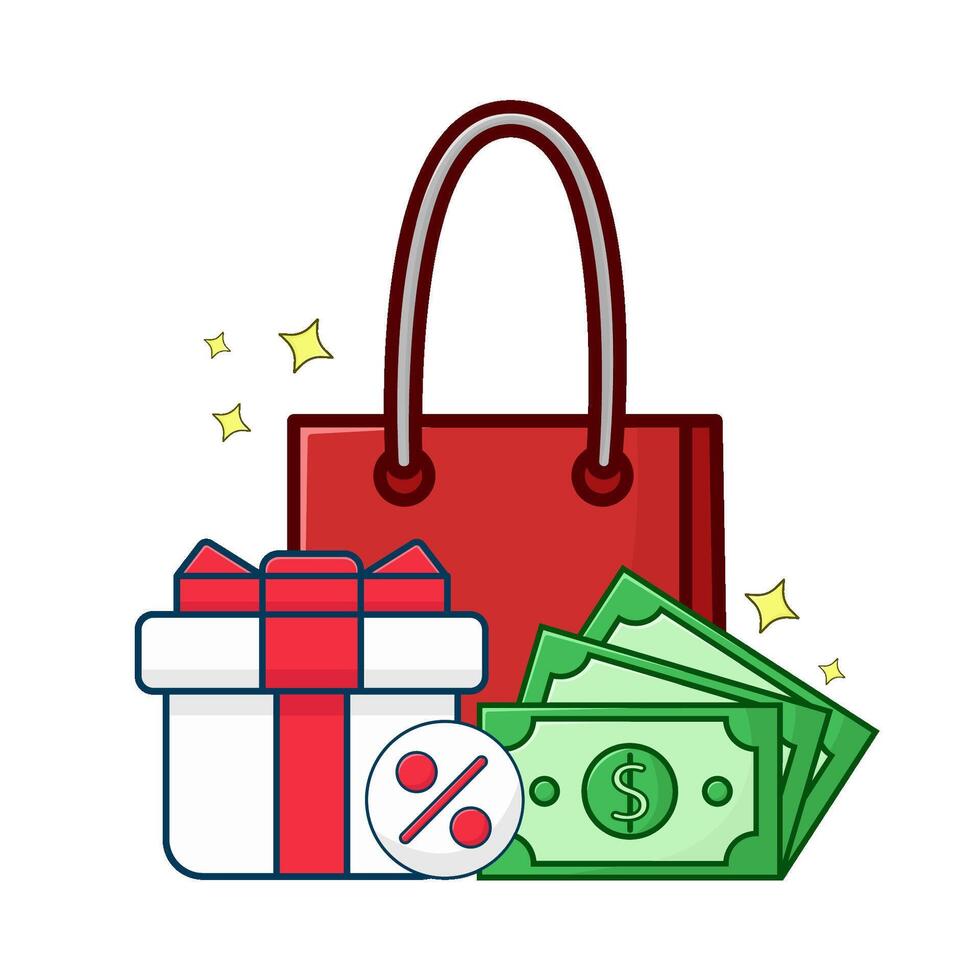 compras bolsa, dinero regalo caja ilustración vector