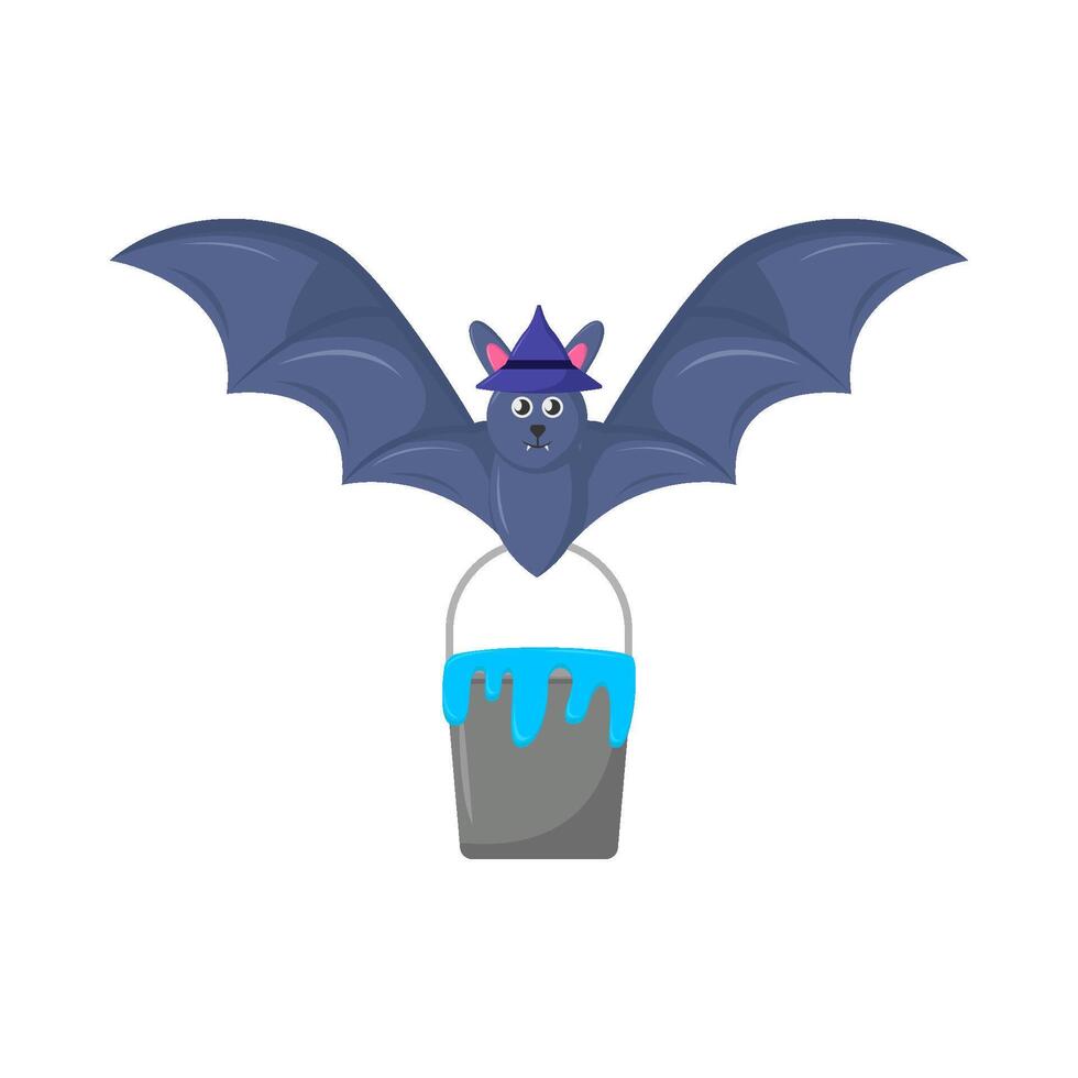 bucket water in bat fly illustration vector