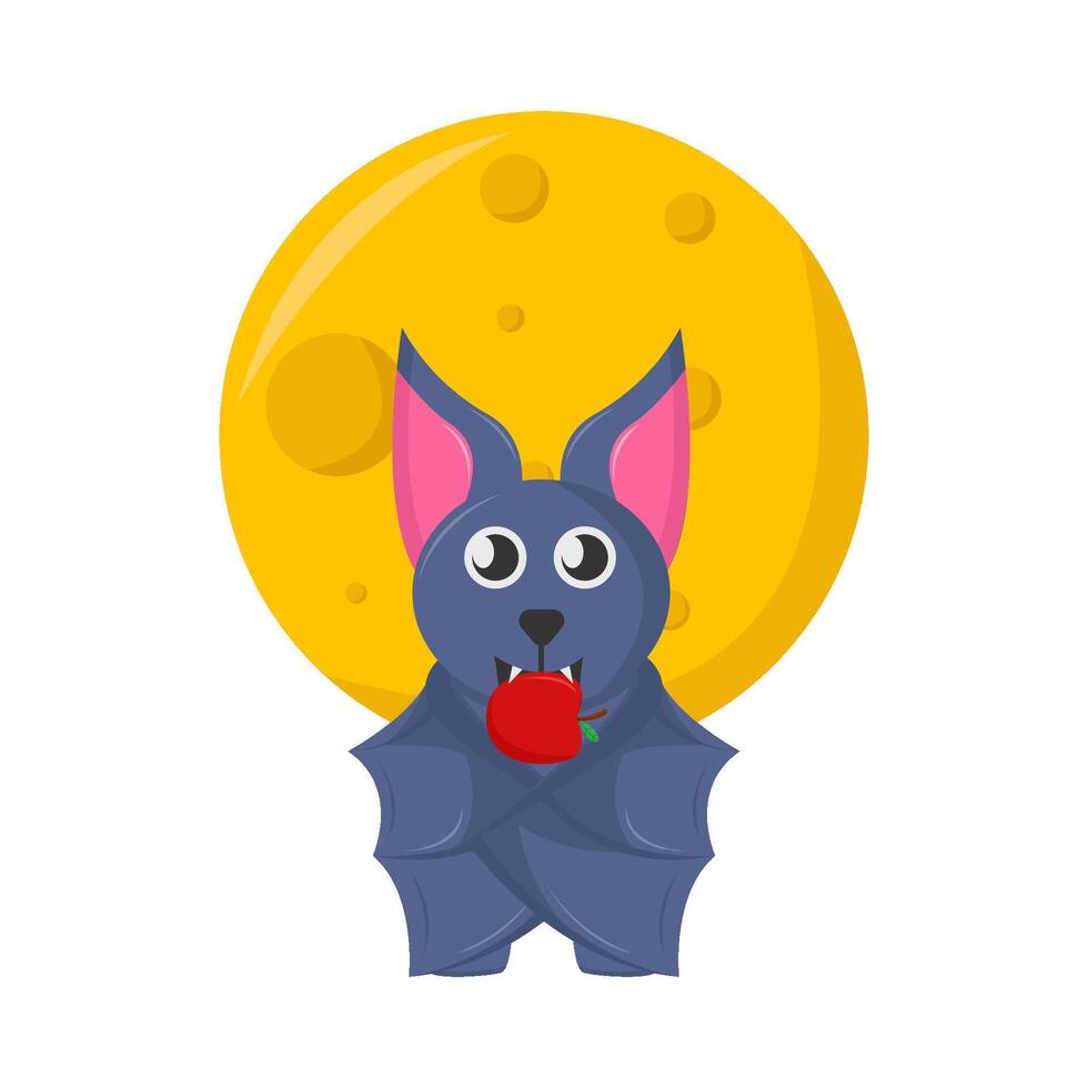 bat  biteapple with full moon illustration vector