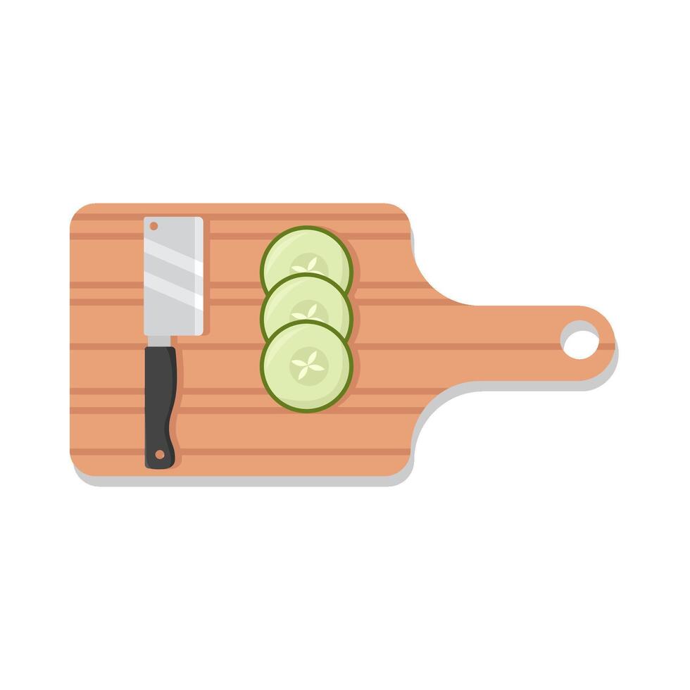 knife with cucumber in cutting board illustration vector