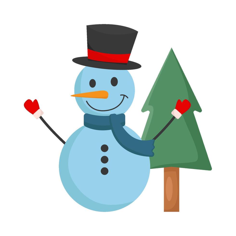 snowman with tree spruce illustration vector