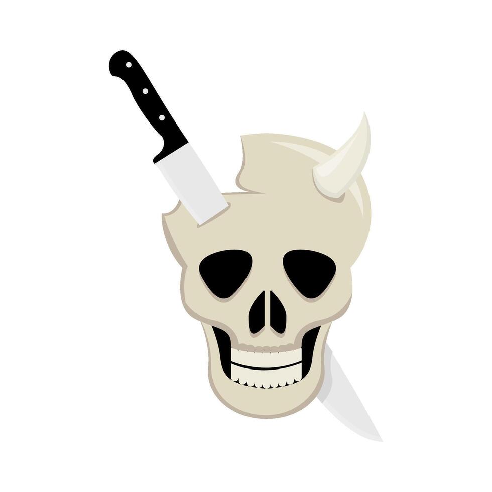 knife in skull illustration vector