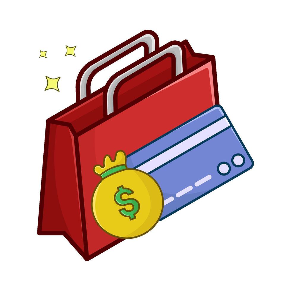 compras bolsa, débito tarjeta con dinero bolso ilustración vector