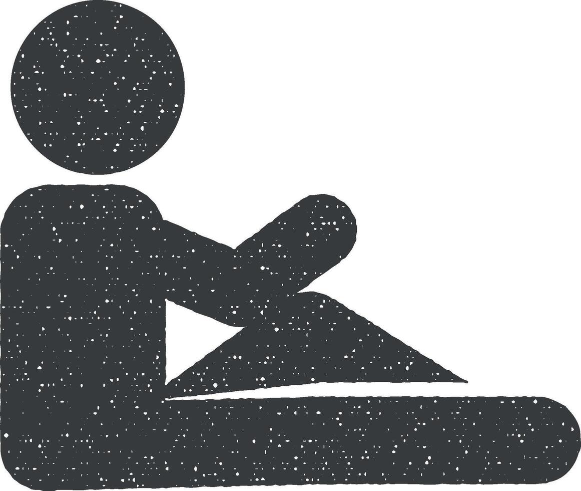 Man, floor, sitting icon vector illustration in stamp style