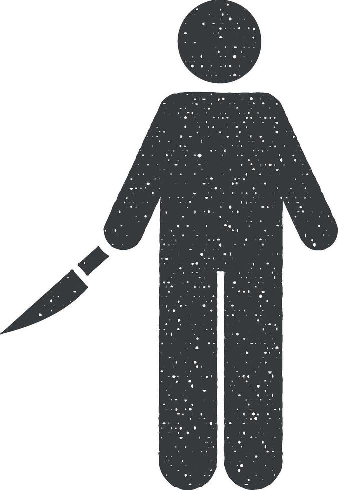 cuchillo, hombre, agresivo icono vector ilustración en sello estilo