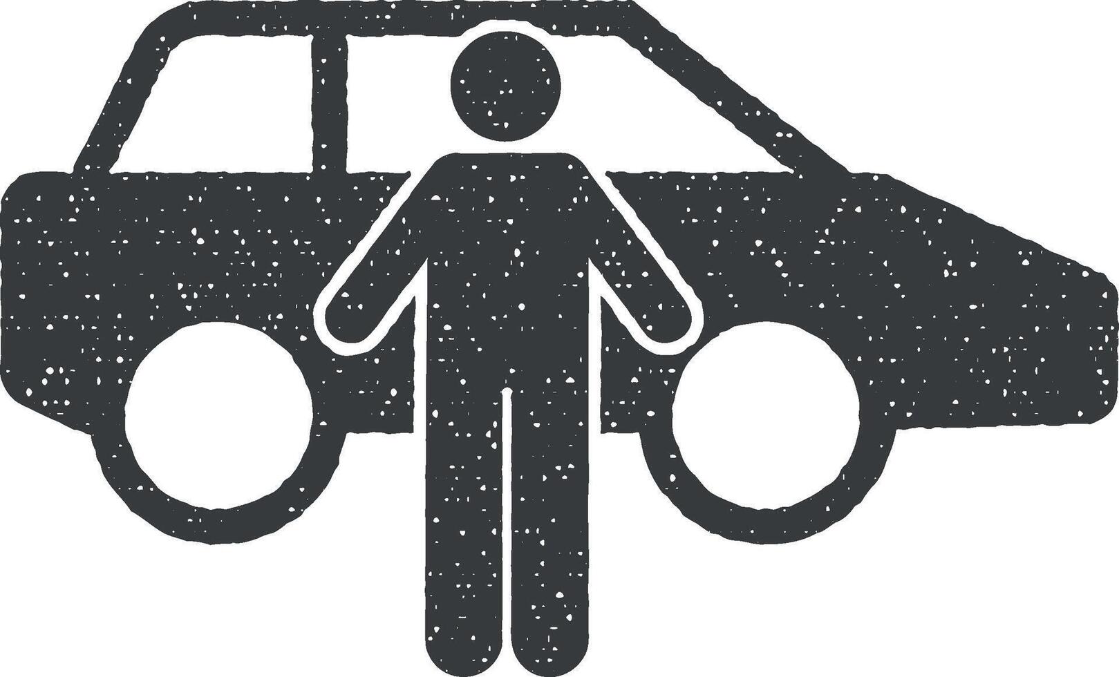 Car, man icon vector illustration in stamp style