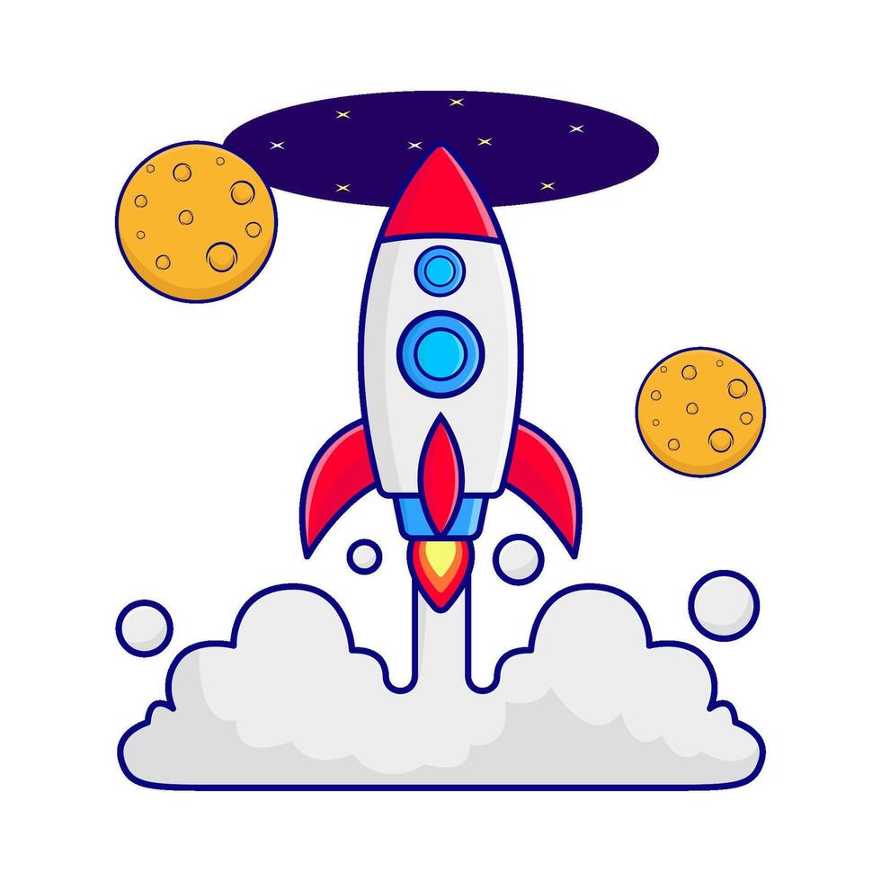 rocket fly with moon illustration vector