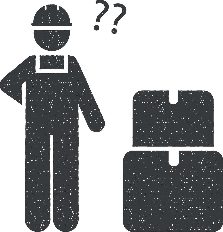 Job, person, boxes, production, worker icon vector illustration in stamp style