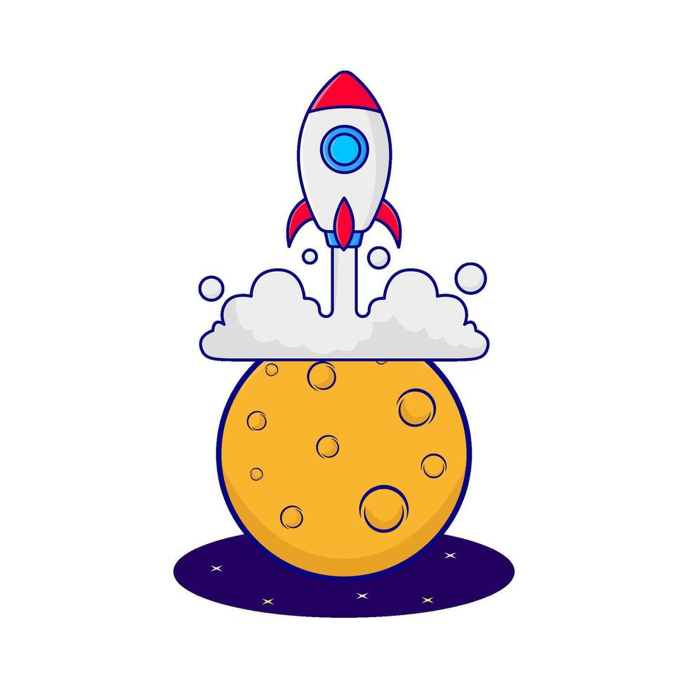 rocket fly with moon illustration vector