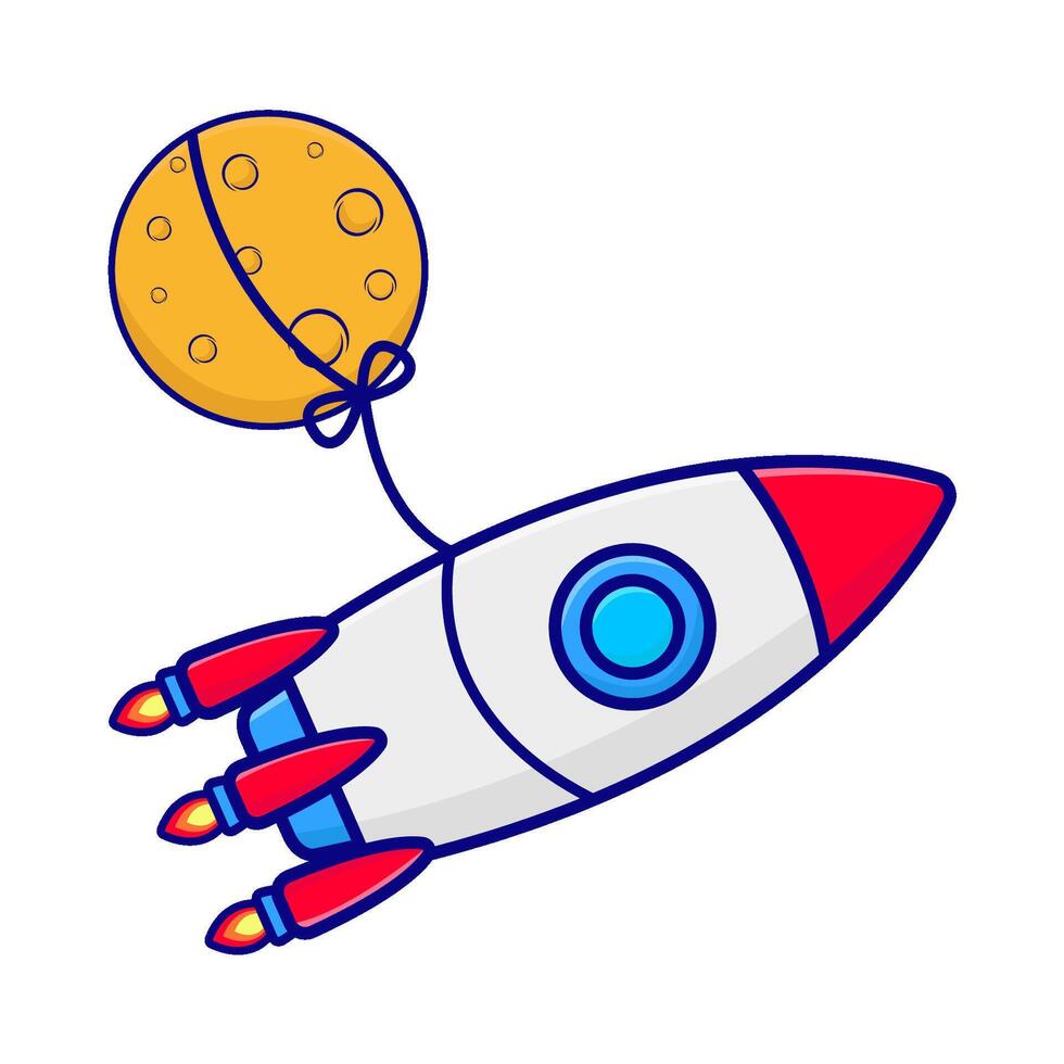 rocket fly with moon illustration vector