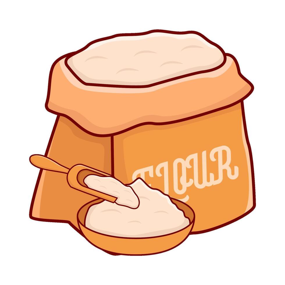 flour bag with flour in plate illustration vector