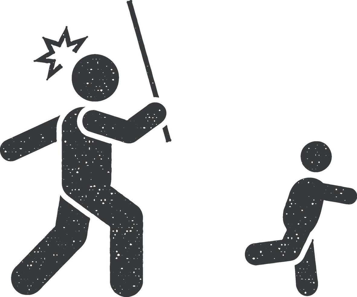 Angry, beat, child, father icon vector illustration in stamp style