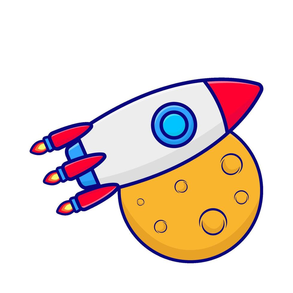 rocket fly with moon illustration vector