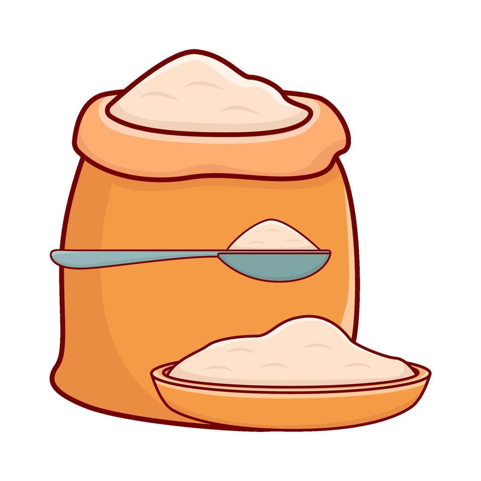flour bag with flour in plate illustration vector