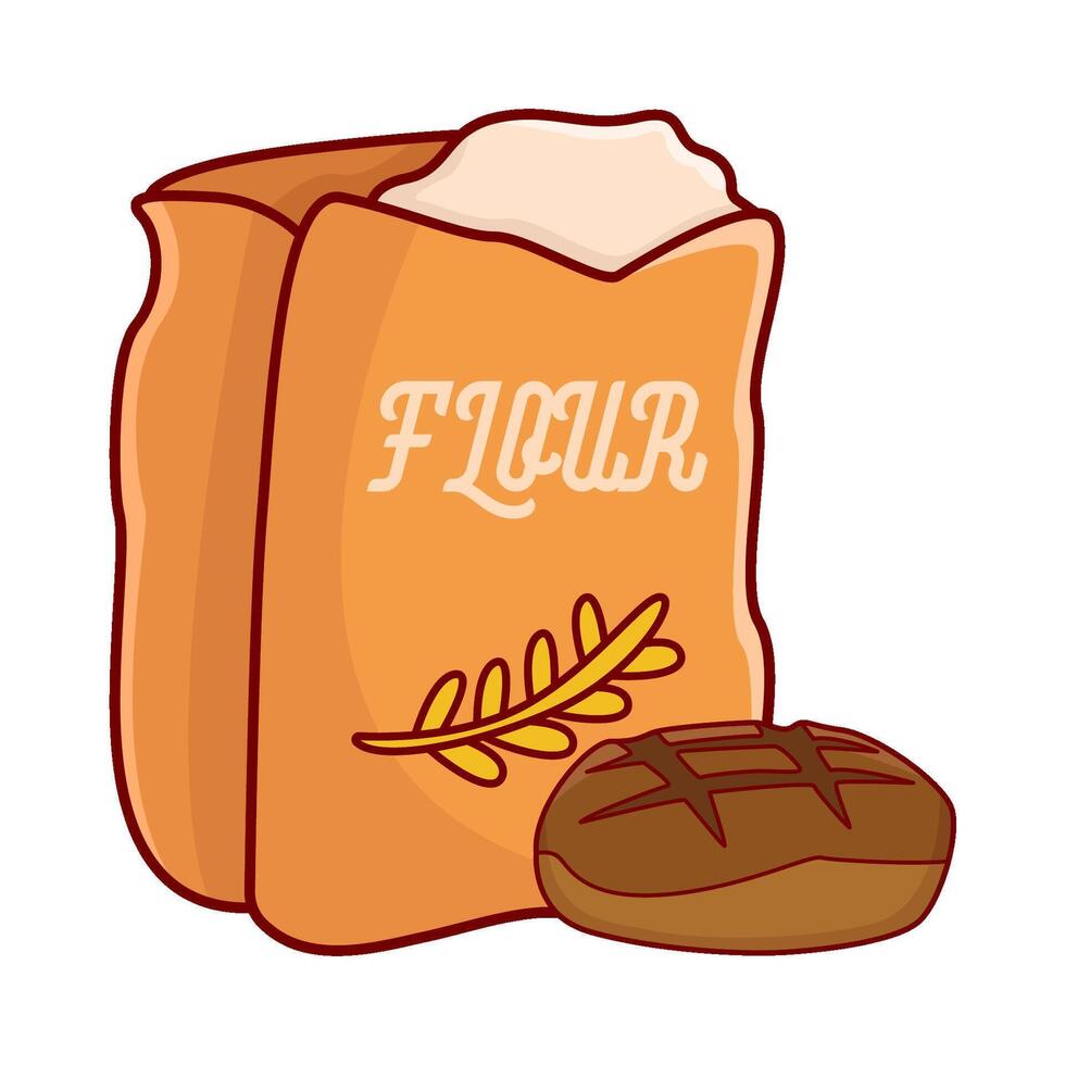 flour packaging with bread illustration vector