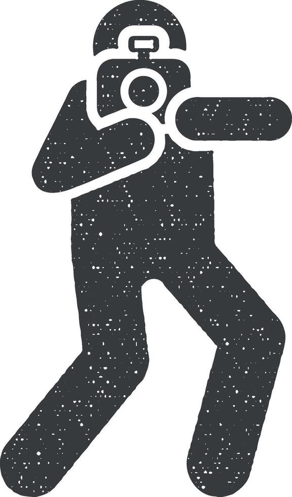 Paparazzi, journalist, man, cameraman pictogram icon vector illustration in stamp style