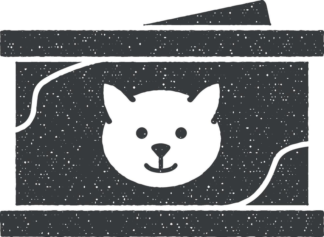 Food, cat icon vector illustration in stamp style