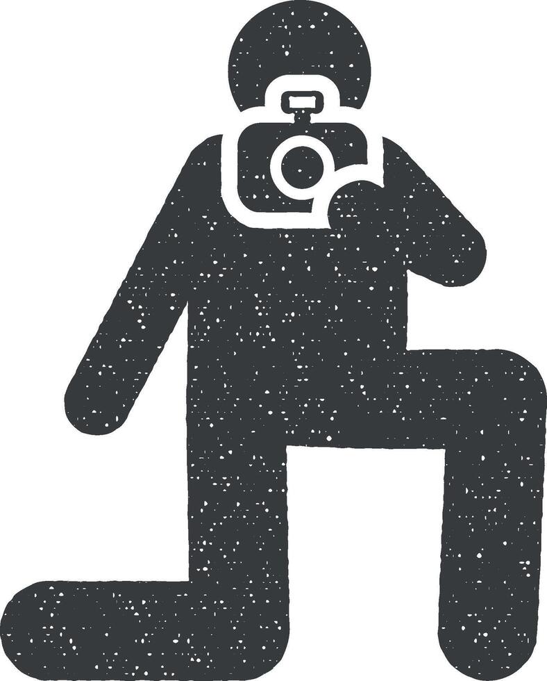 Photography, shooter, focus, paparazzi pictogram icon vector illustration in stamp style