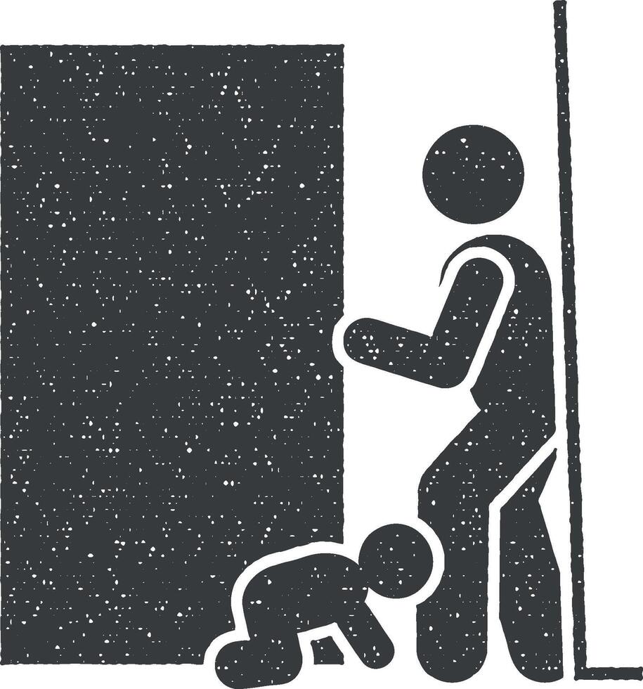 Father, angry, baby, crying icon vector illustration in stamp style