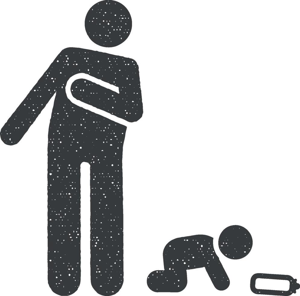 Milk, father, baby icon vector illustration in stamp style