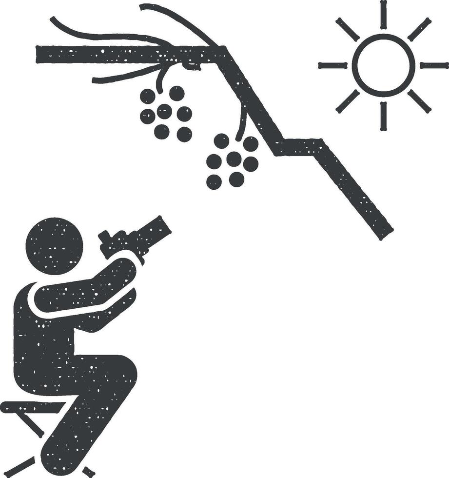 Photographer, forest, wildlife, camera pictogram icon vector illustration in stamp style