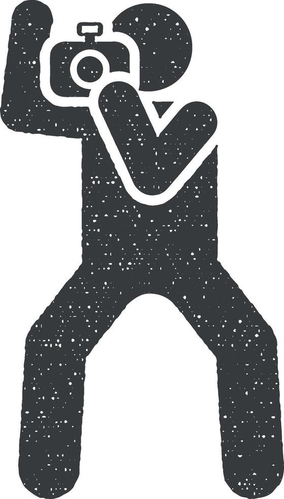 Picture, cameraman, posture pictogram icon vector illustration in stamp style