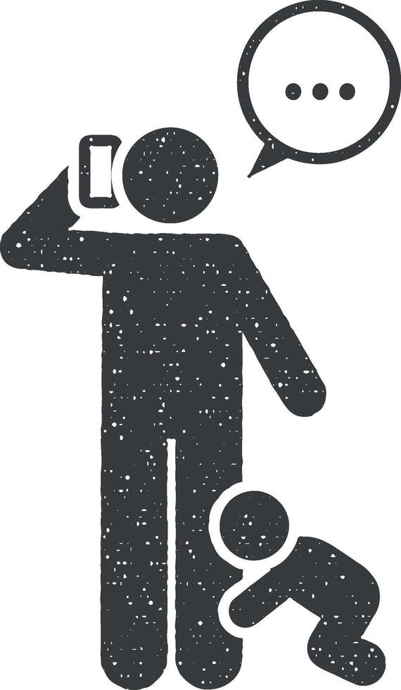 Phone, help, dad, crying, baby icon vector illustration in stamp style