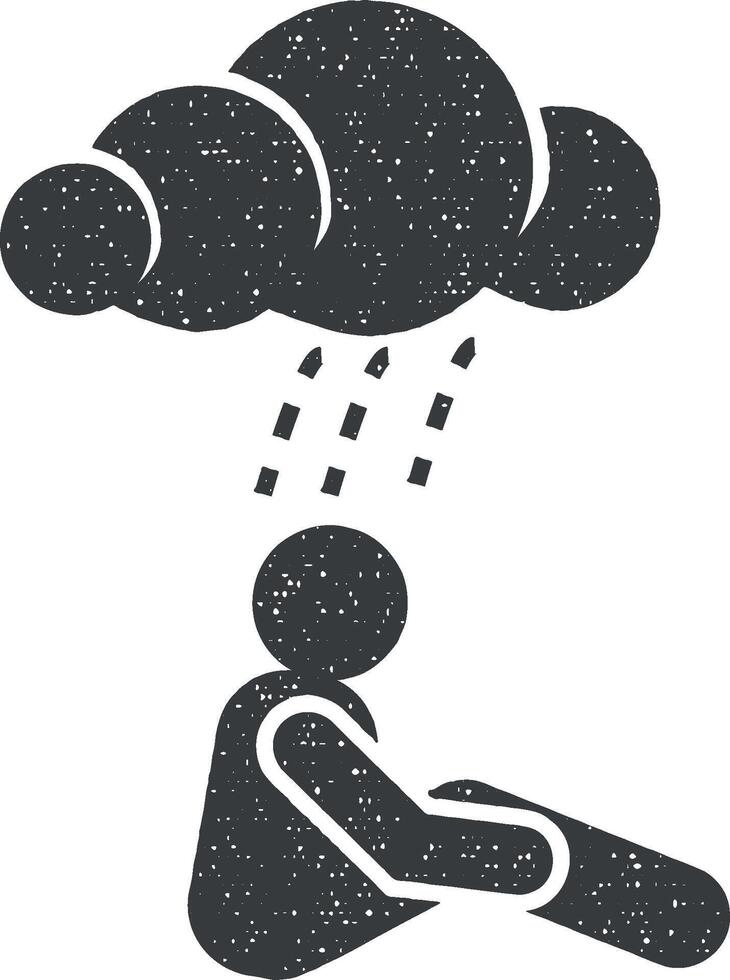 Depress, depression, gloomy icon vector illustration in stamp style