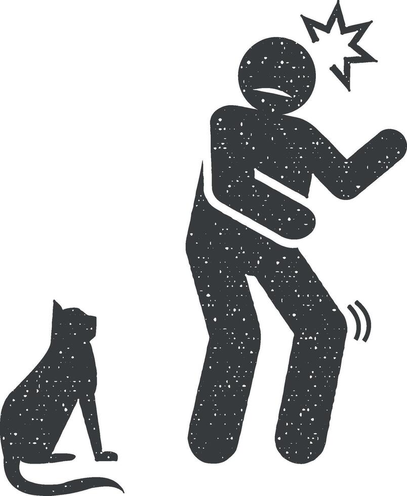 Cat, man, scared, superstition icon vector illustration in stamp style