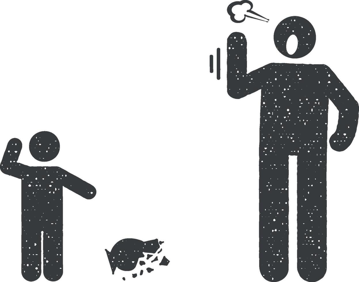 Object, child, angry, father icon vector illustration in stamp style
