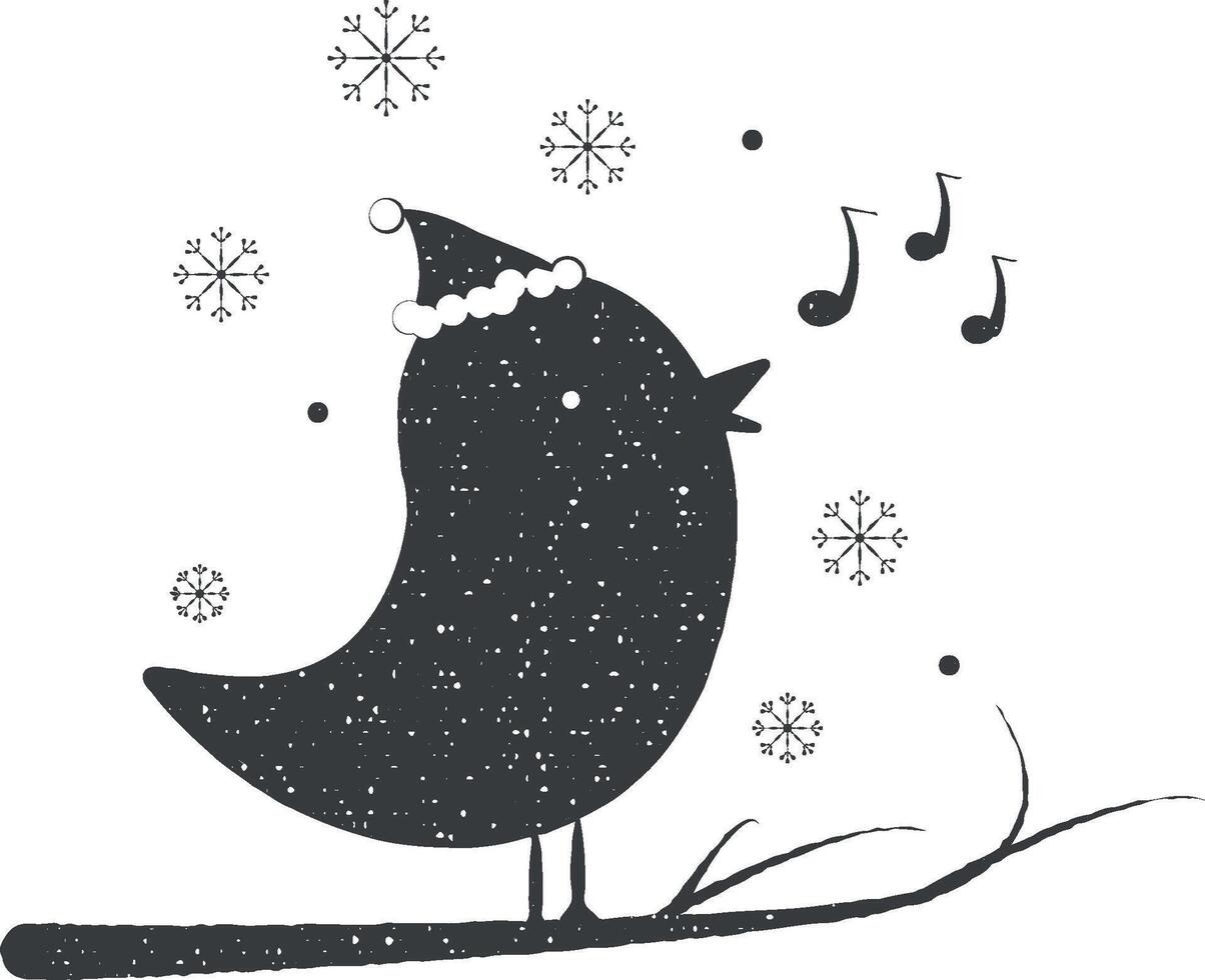 Christmas canary icon vector illustration in stamp style