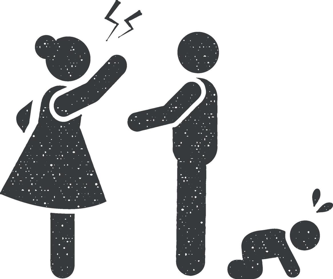 enojado, familia, negativo, pelea icono vector ilustración en sello estilo