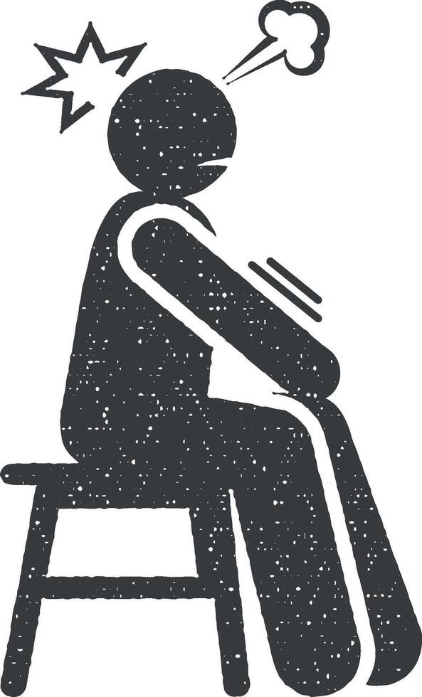 Person, sit down, angry icon vector illustration in stamp style