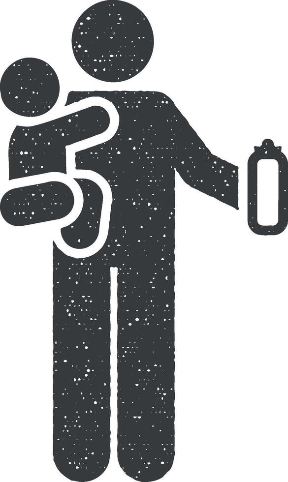Baby, milk, father icon vector illustration in stamp style