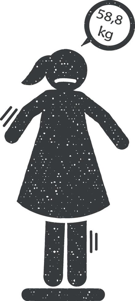 Woman weight problem icon vector illustration in stamp style