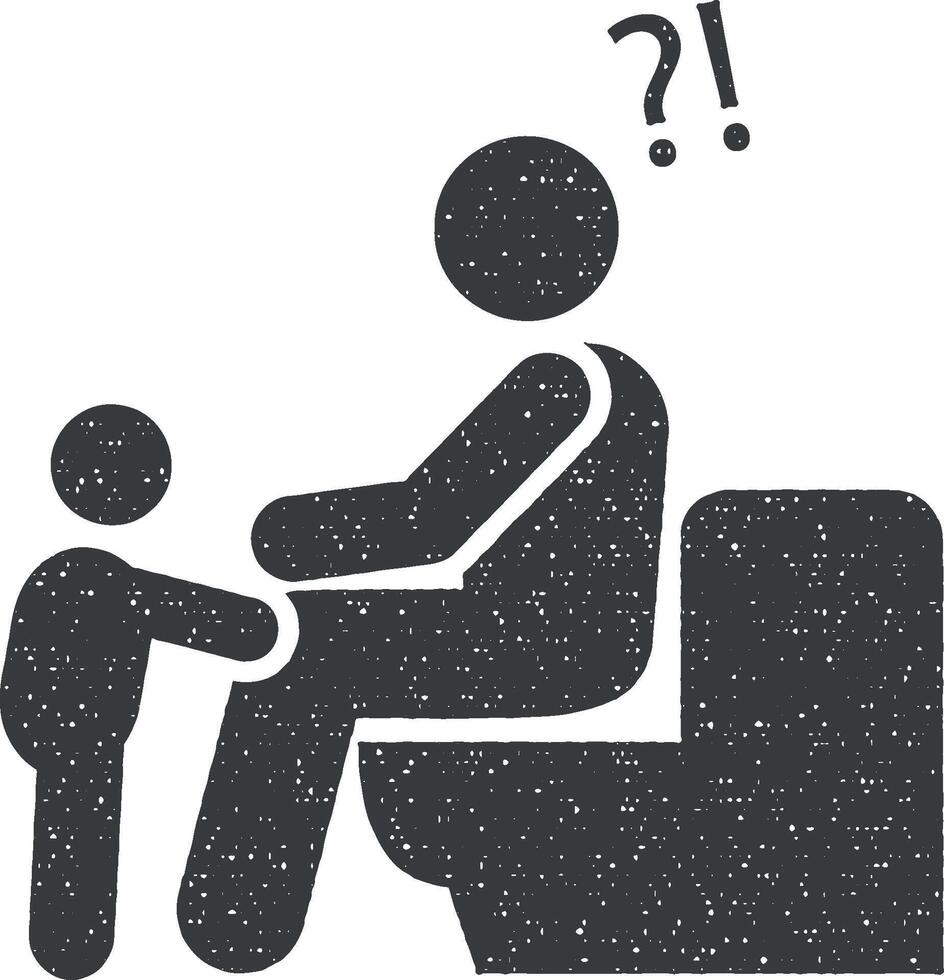Toilet, father, crying, baby icon vector illustration in stamp style