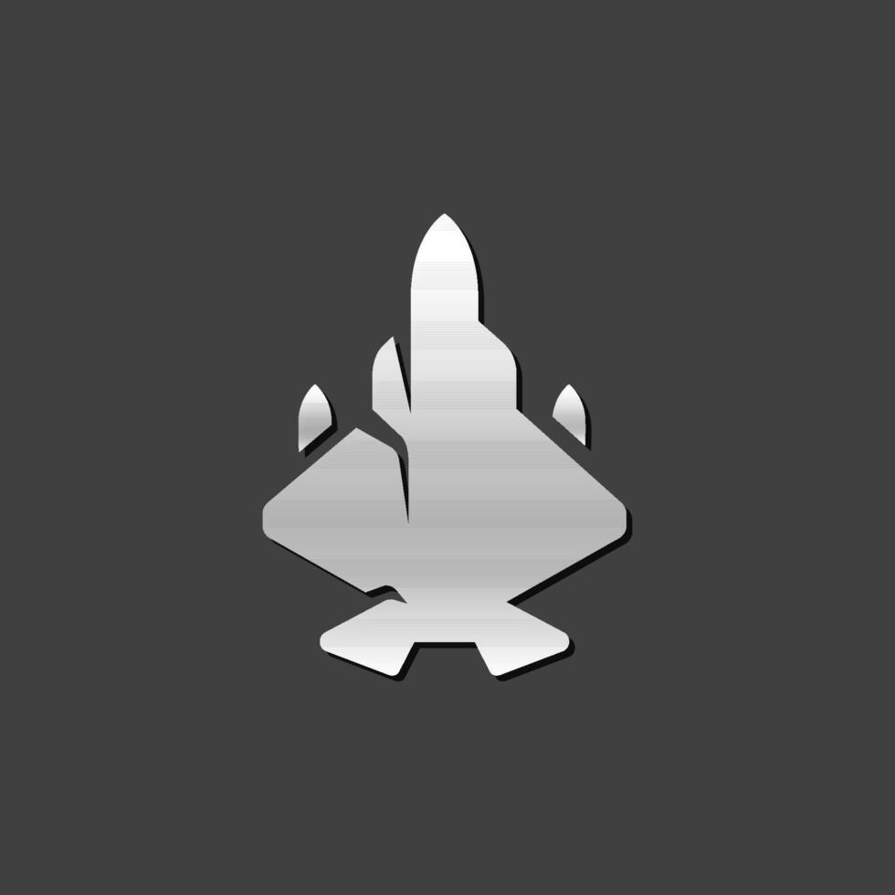 Fighter jet icon in metallic grey color style. Aircraft military attack vector