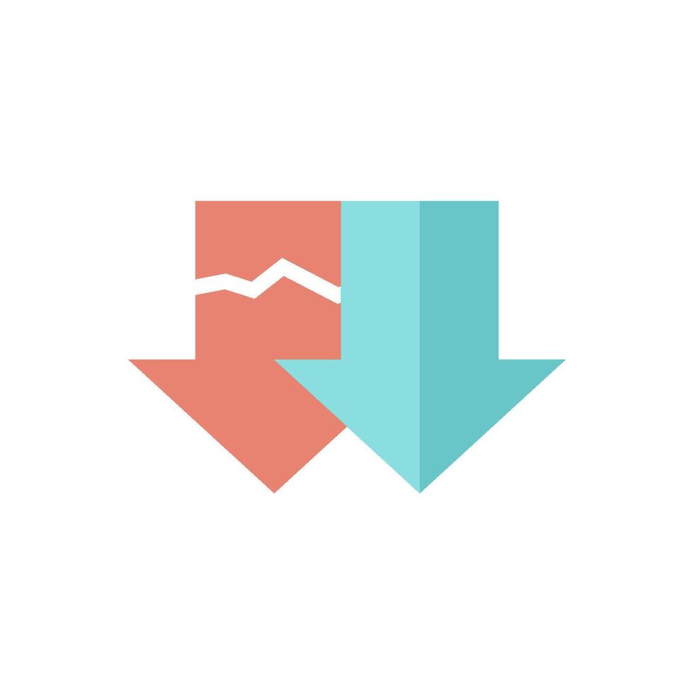 Download arrow icon in flat color style. Broken, resume, retrieve vector