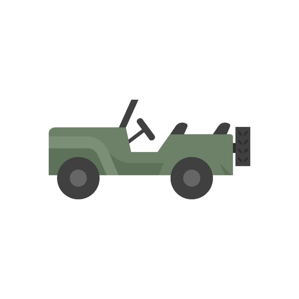 Military vehicle icon in flat color style. Offroad 4x4 war country road vector