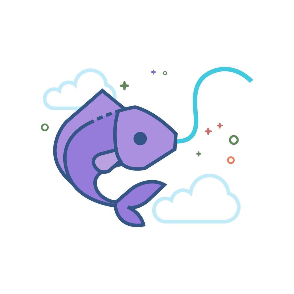 enganchado pescado icono plano color estilo vector ilustración