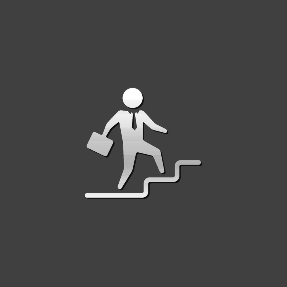 Businessman stairway icon in metallic grey color style. Business office future vector