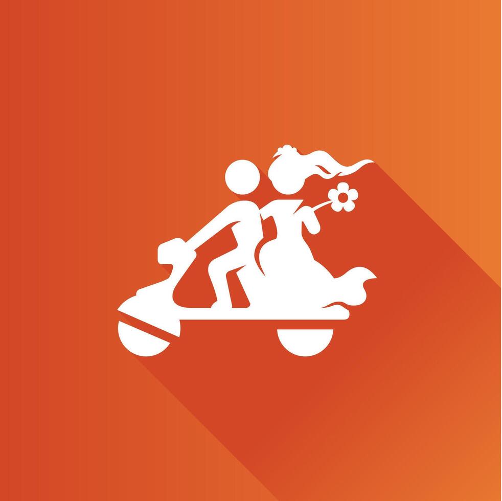 Boda scooter plano color icono largo sombra vector ilustración