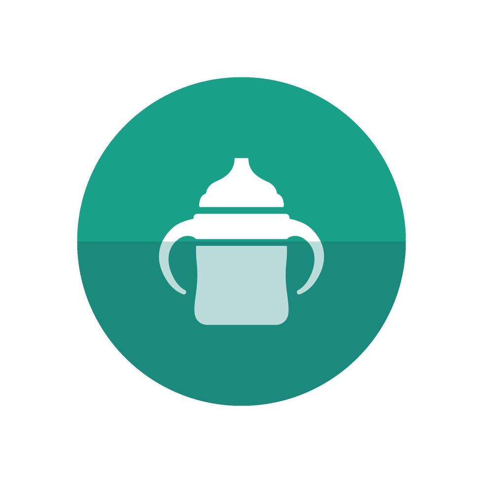 Milk bottle icon in flat color circle style. Baby toddler pacifier drinking comforter vector