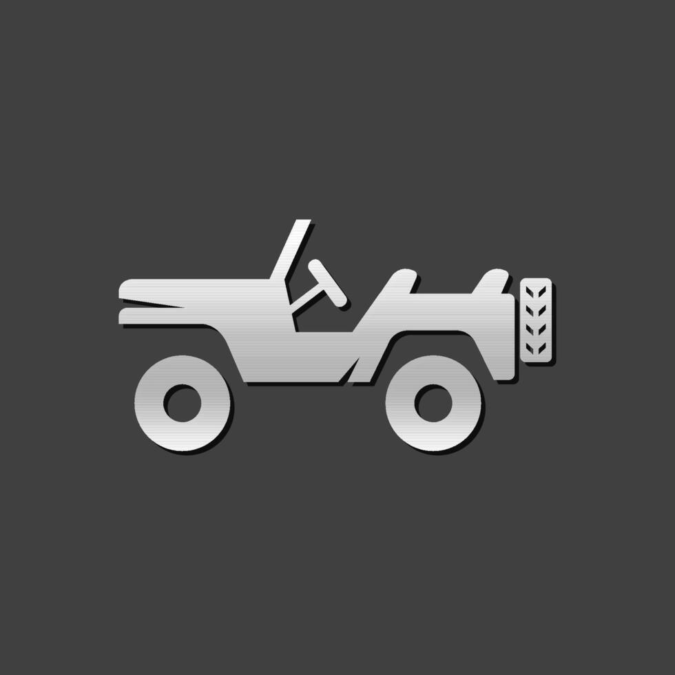 Military vehicle icon in metallic grey color style. Offroad country road vector